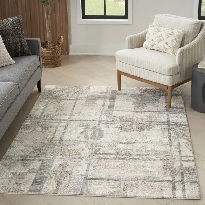 Ivory Black and Gray Abstract Non Skid Area Rug Photo 5