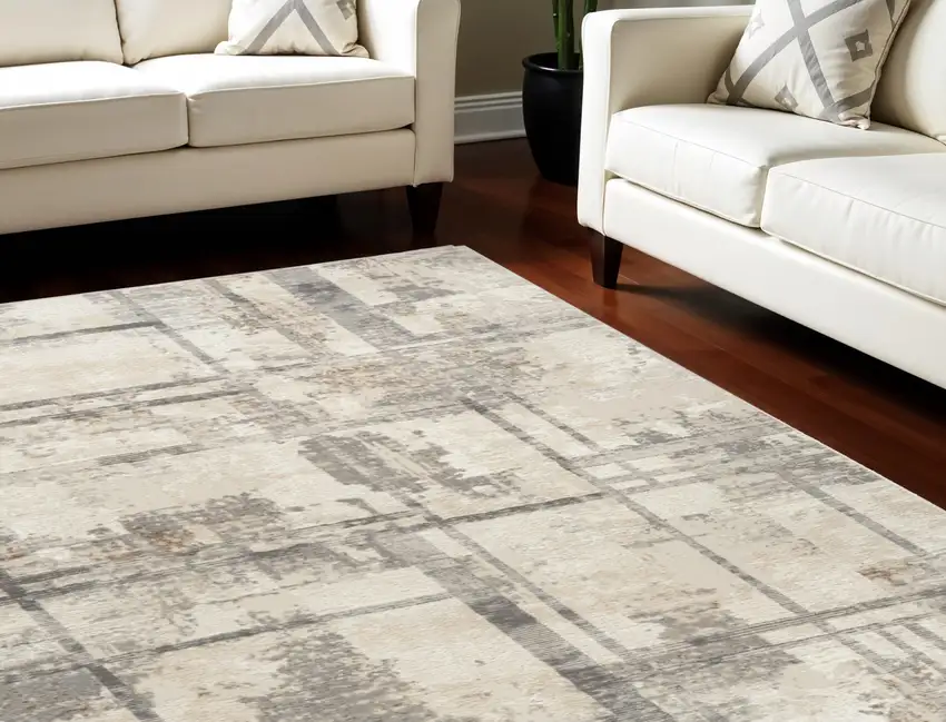 Ivory Black and Gray Abstract Non Skid Area Rug Photo 1