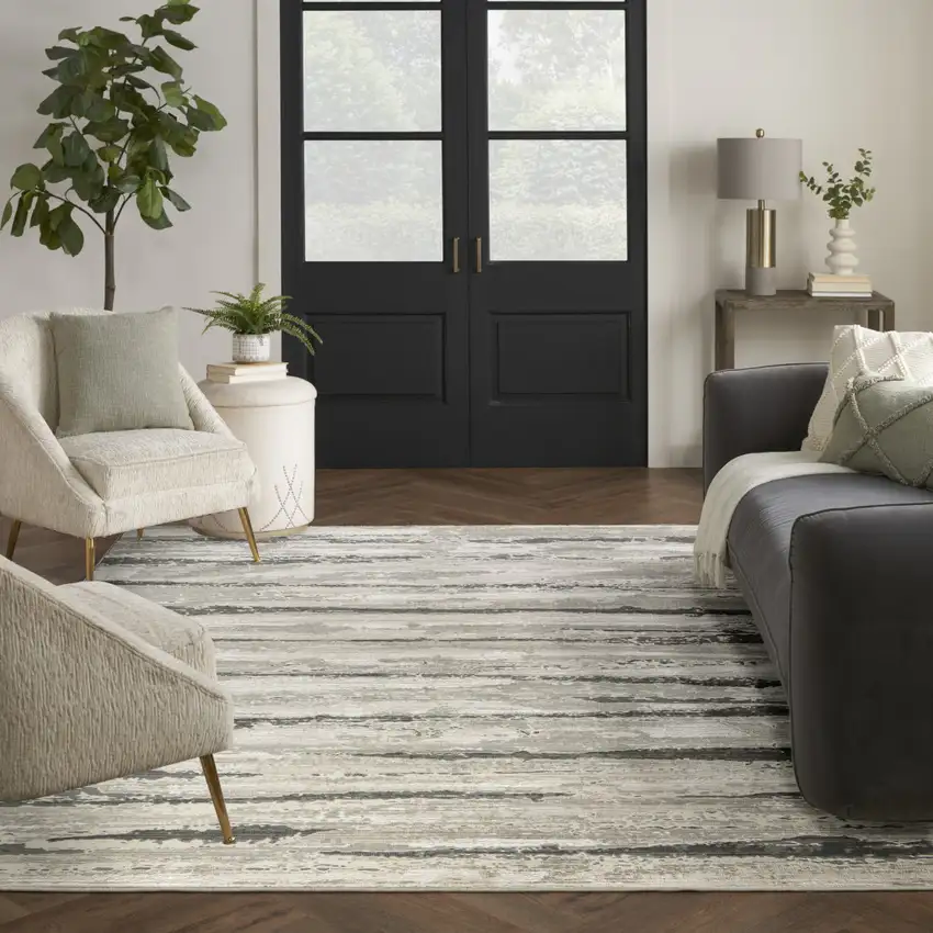 Ivory Black and Gray Abstract Non Skid Area Rug Photo 5