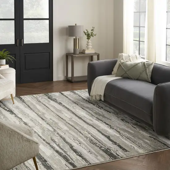 Ivory Black and Gray Abstract Non Skid Area Rug Photo 4