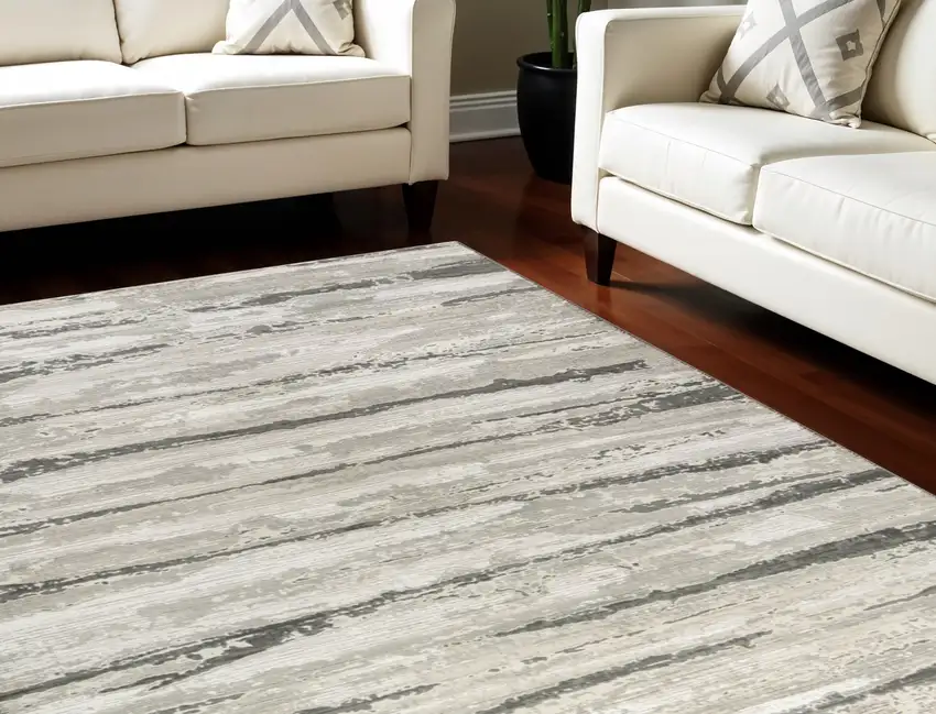 Ivory Black and Gray Abstract Non Skid Area Rug Photo 1