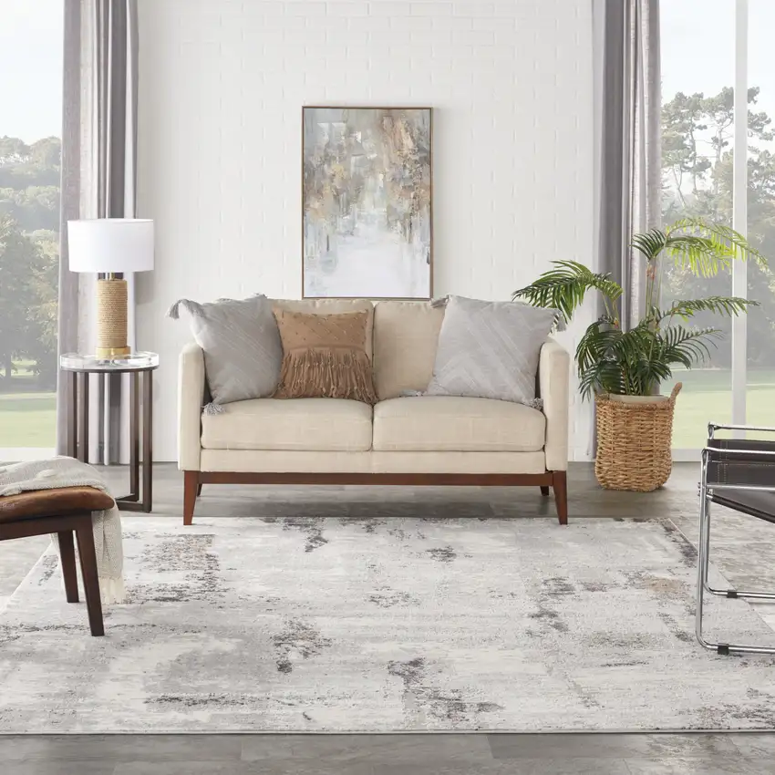 Ivory Black and Gray Abstract Non Skid Area Rug Photo 4