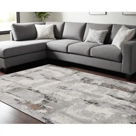 Ivory Black and Gray Abstract Non Skid Area Rug Photo 1