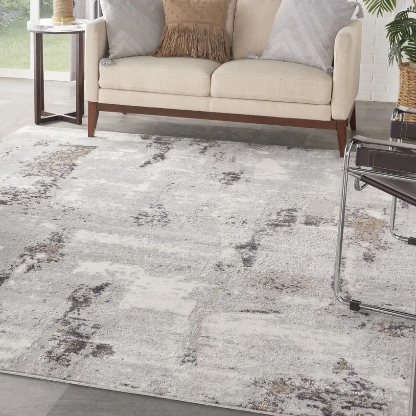 Ivory Black and Gray Abstract Non Skid Area Rug Photo 3