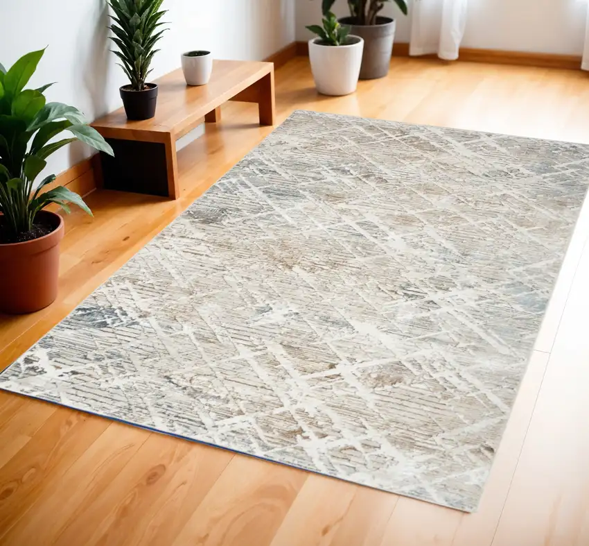 Ivory Black and Gray Abstract Non Skid Area Rug Photo 1