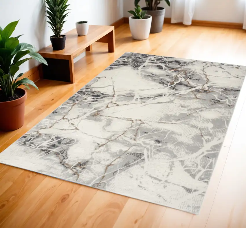 Ivory Black and Gray Abstract Non Skid Area Rug Photo 1