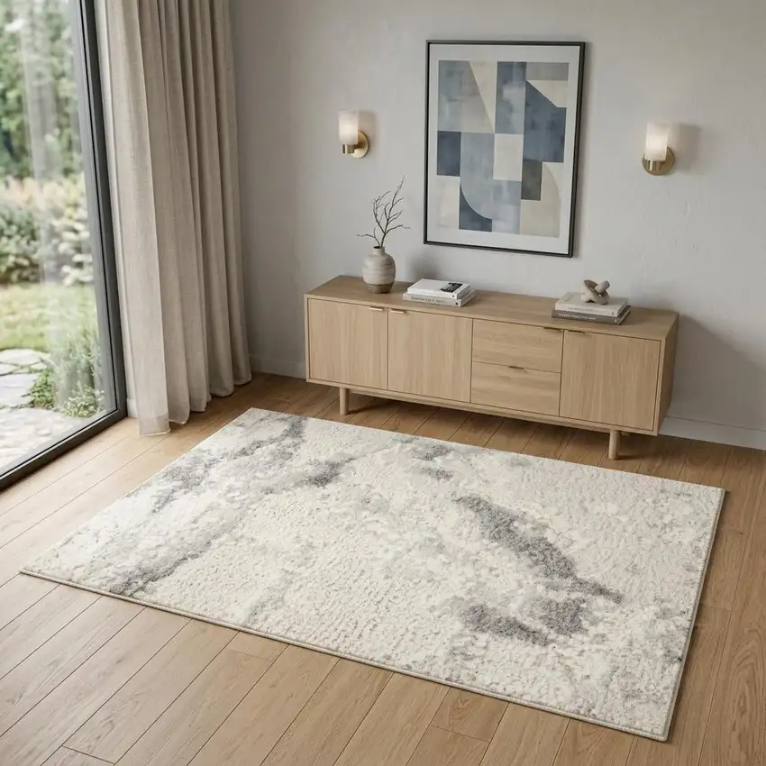 Ivory Black and Gray Abstract Non Skid Area Rug Photo 1