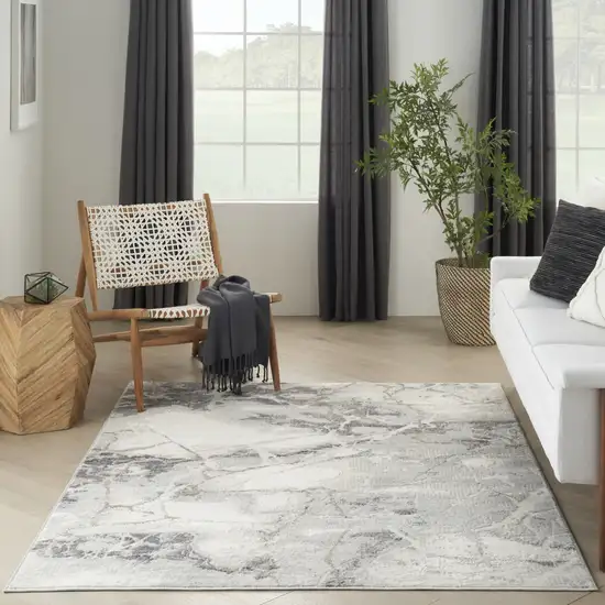 Ivory Black and Gray Abstract Non Skid Area Rug Photo 6