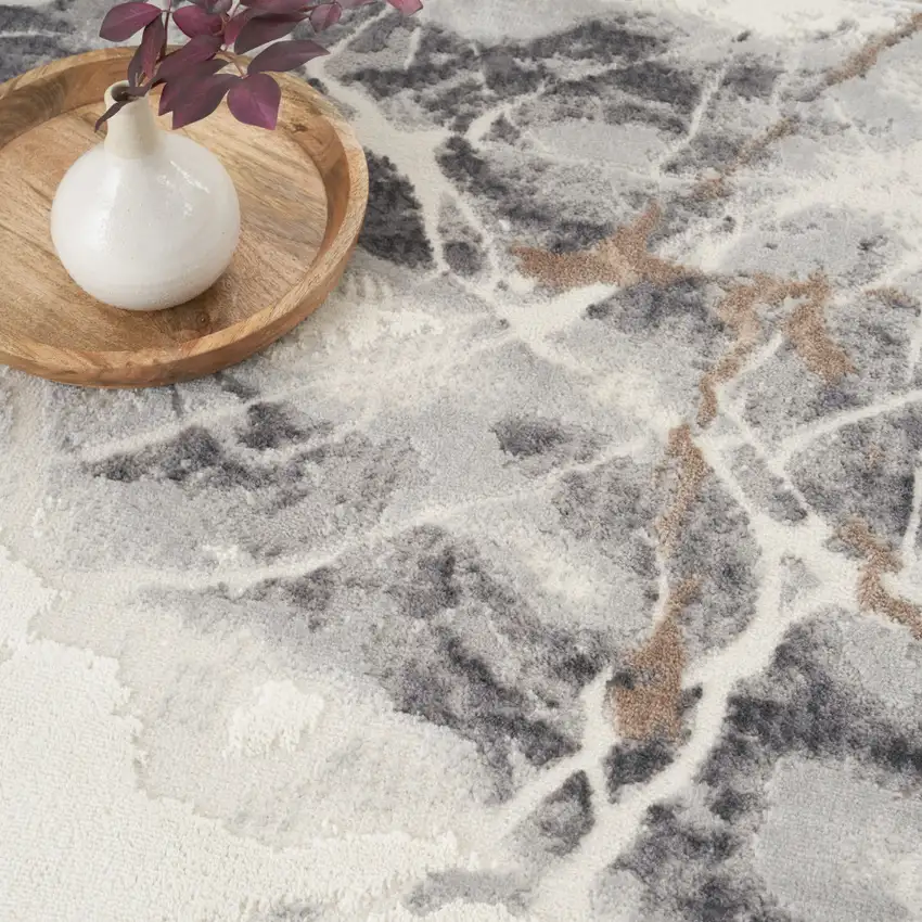 Ivory Black and Gray Abstract Non Skid Area Rug Photo 8