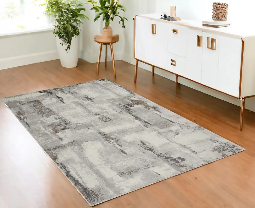 Ivory Black and Gray Abstract Non Skid Area Rug Photo 1
