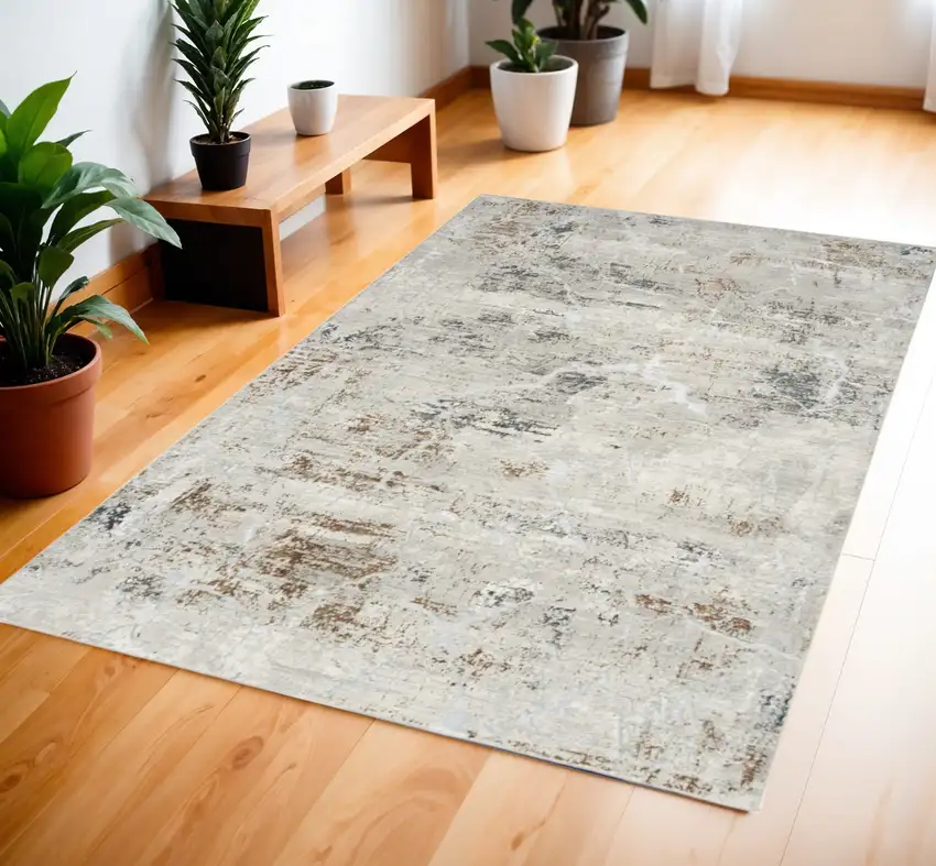 Ivory Black and Gray Abstract Non Skid Area Rug Photo 1