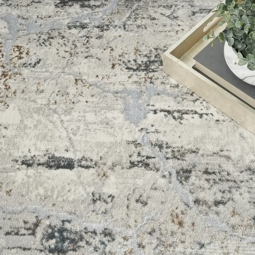 Ivory Black and Gray Abstract Non Skid Area Rug Photo 8