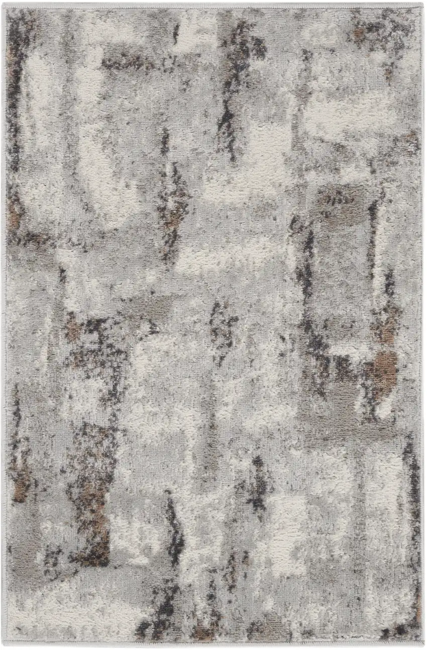 Ivory Black and Gray Abstract Non Skid Area Rug Photo 2