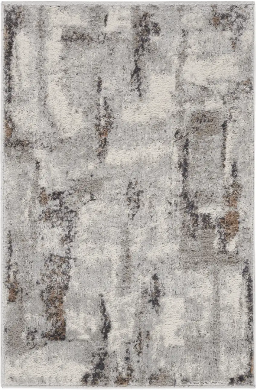 Ivory Black and Gray Abstract Non Skid Area Rug Photo 1