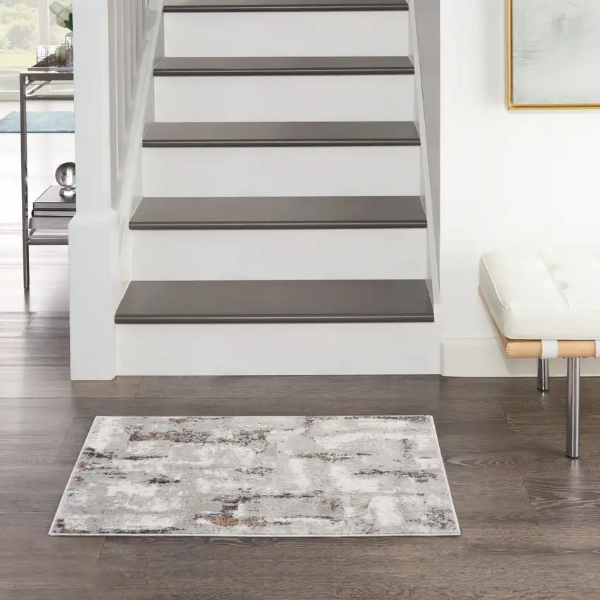 Ivory Black and Gray Abstract Non Skid Area Rug Photo 3
