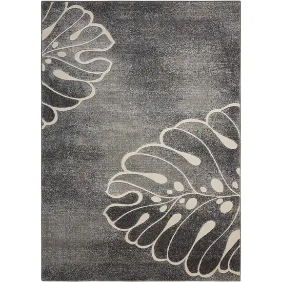 Ivory Black and Gray Botanical Leaves Area Rug Photo 4