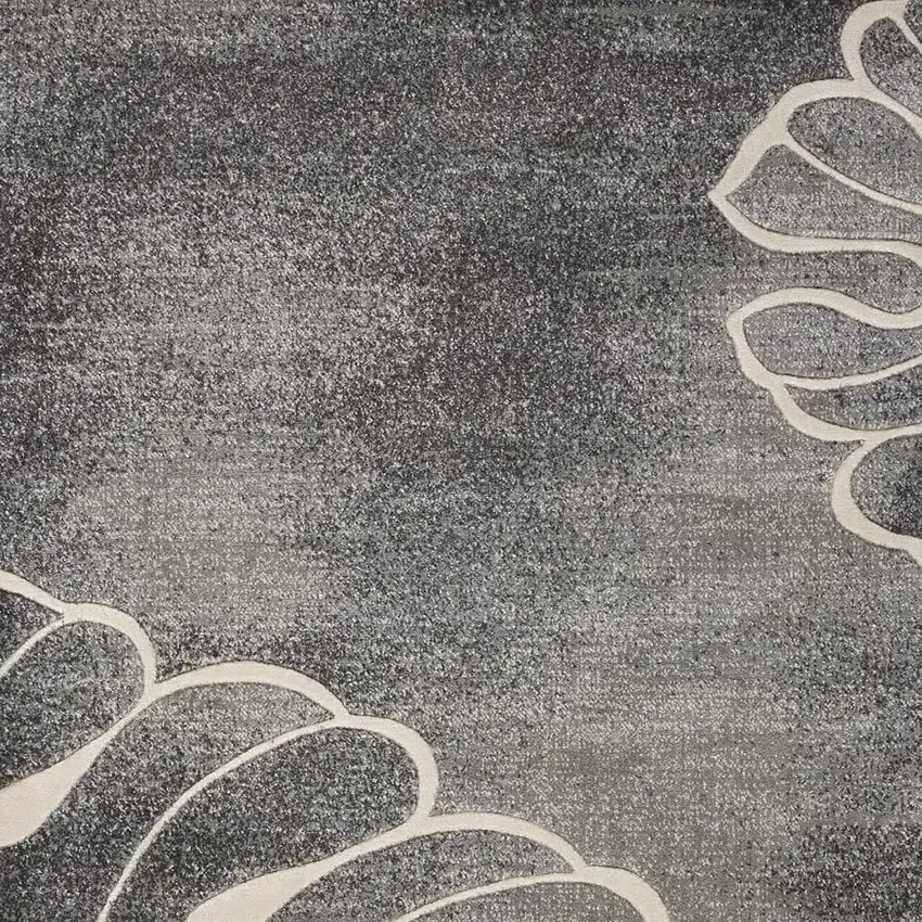 Ivory Black and Gray Botanical Leaves Area Rug Photo 3