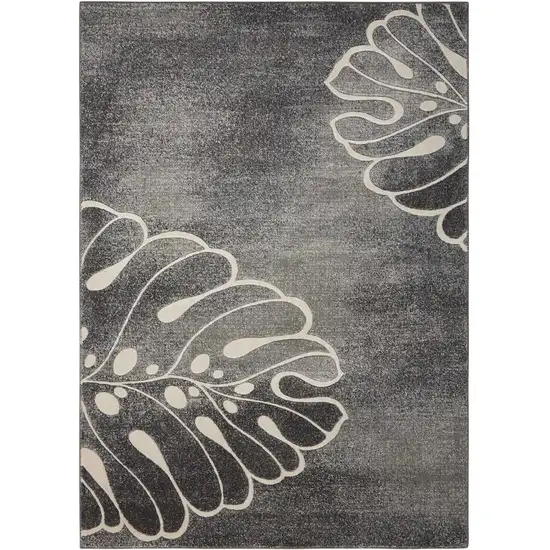 Ivory Black and Gray Botanical Leaves Area Rug Photo 1