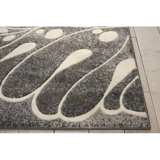 Ivory Black and Gray Botanical Leaves Area Rug Photo 7