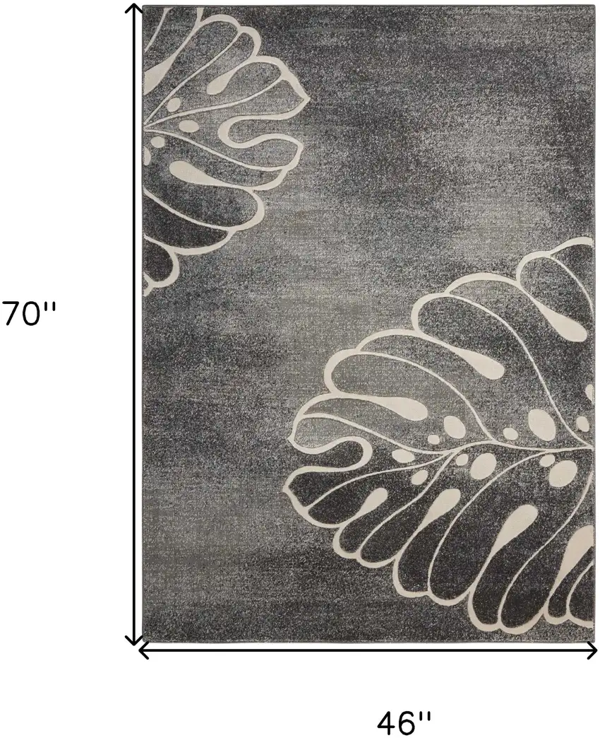 Ivory Black and Gray Botanical Leaves Area Rug Photo 3