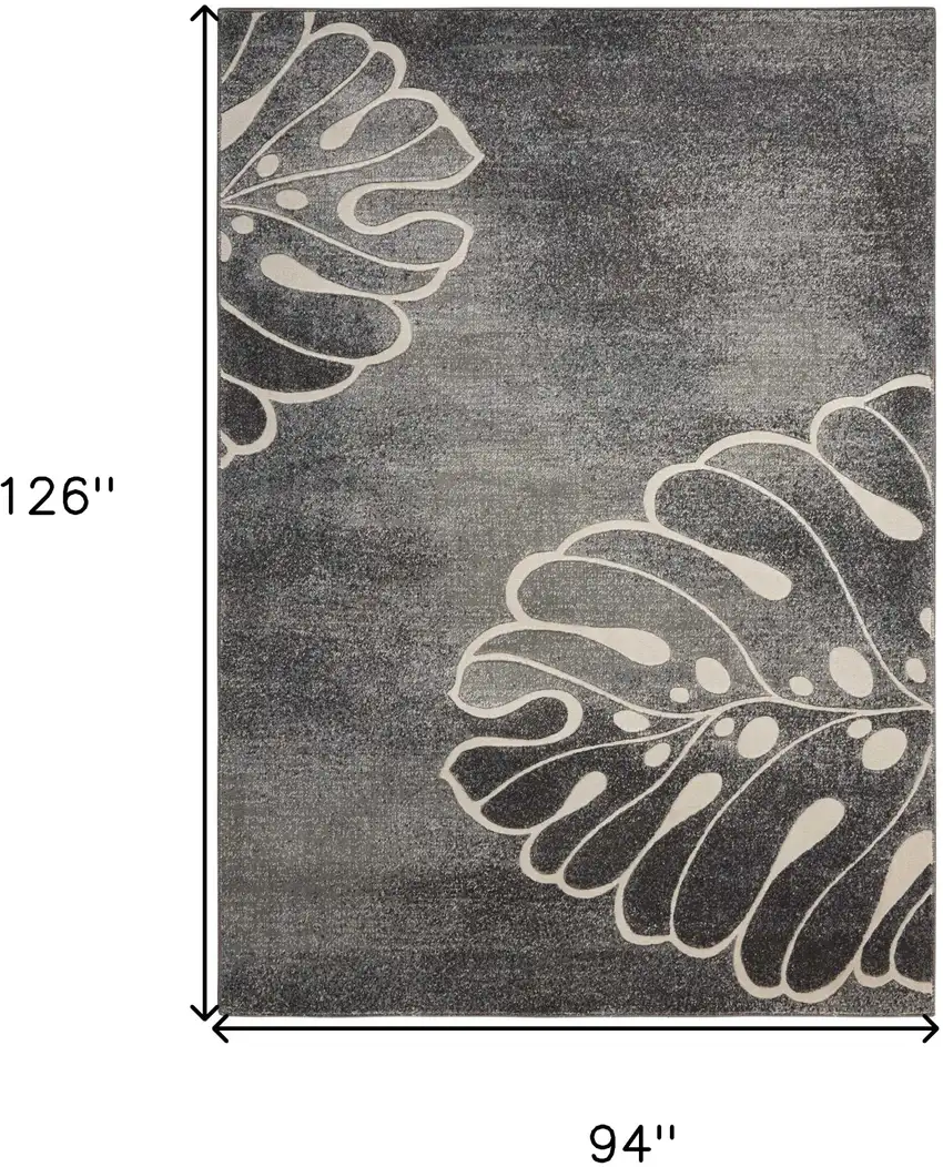 Ivory Black and Gray Botanical Leaves Area Rug Photo 3