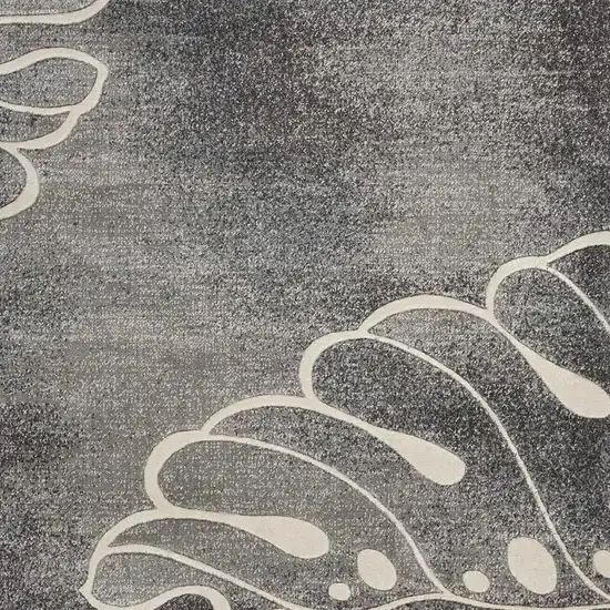 Ivory Black and Gray Botanical Leaves Non Skid Area Rug Photo 5