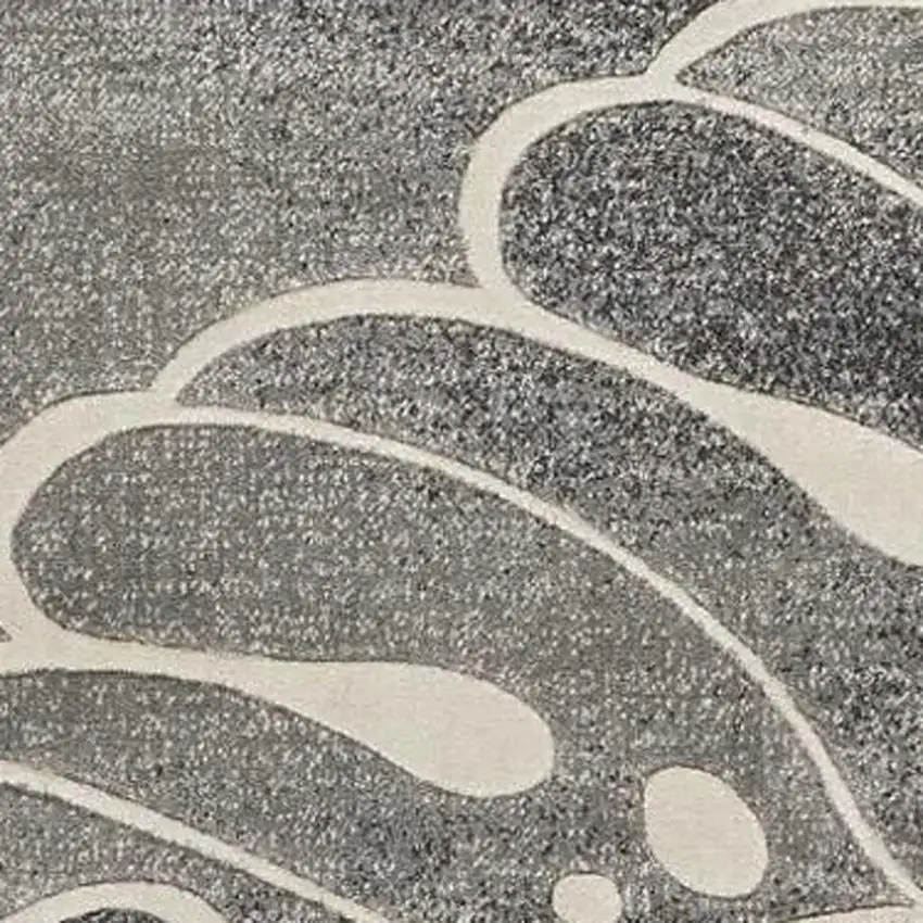 Ivory Black and Gray Botanical Leaves Non Skid Area Rug Photo 3