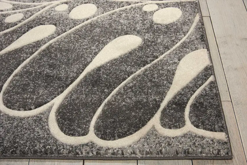 Ivory Black and Gray Botanical Leaves Non Skid Area Rug Photo 6