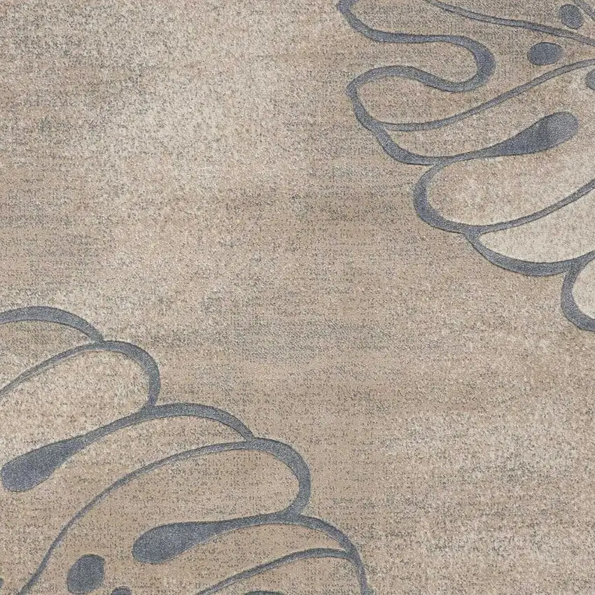 Ivory Black and Gray Botanical Leaves Non Skid Area Rug Photo 3