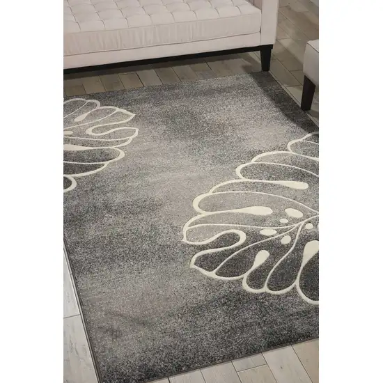 Ivory Black and Gray Botanical Leaves Non Skid Area Rug Photo 4
