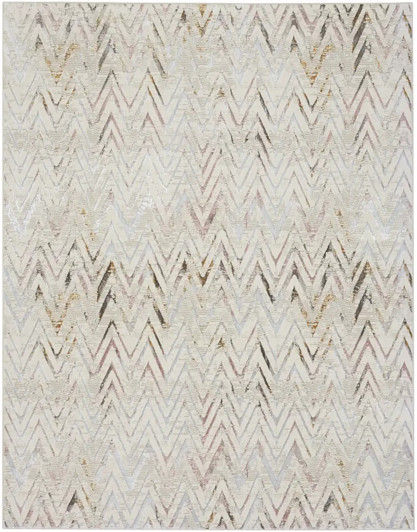 Ivory Black and Gray Chevron Distressed Non Skid Area Rug Photo 5