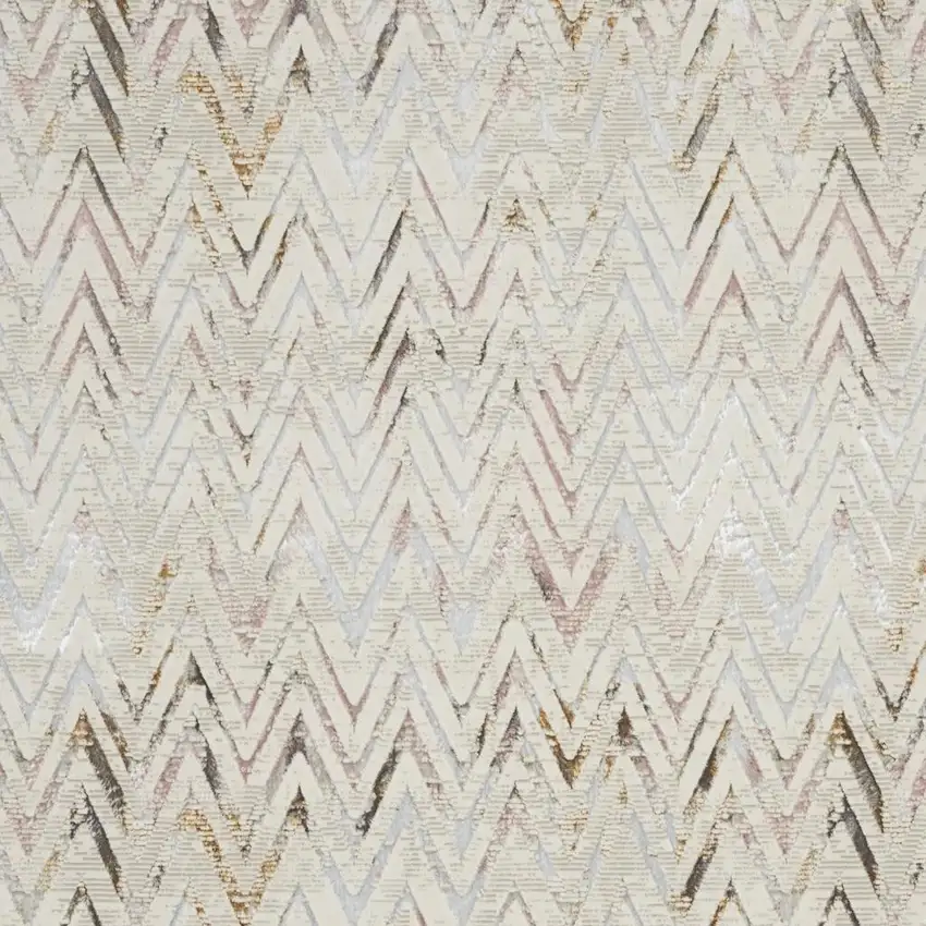 Ivory Black and Gray Chevron Distressed Non Skid Area Rug Photo 2