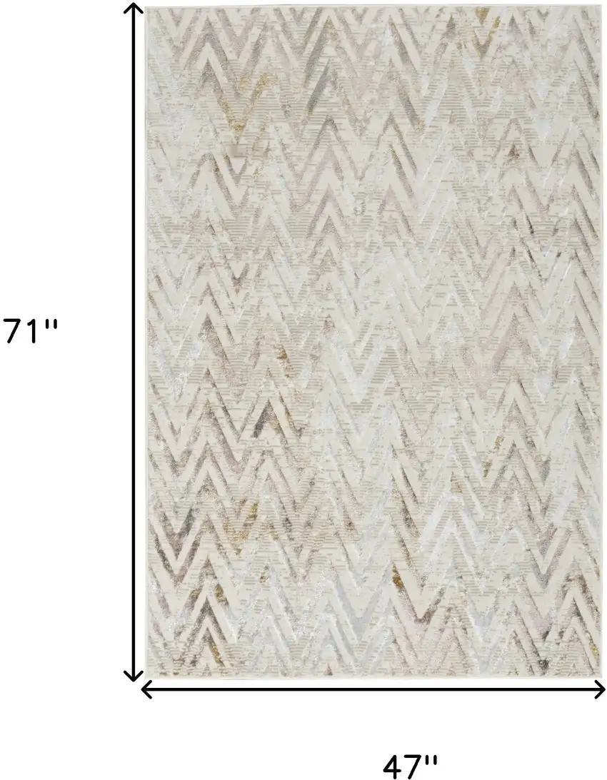 Ivory Black and Gray Chevron Distressed Non Skid Area Rug Photo 3
