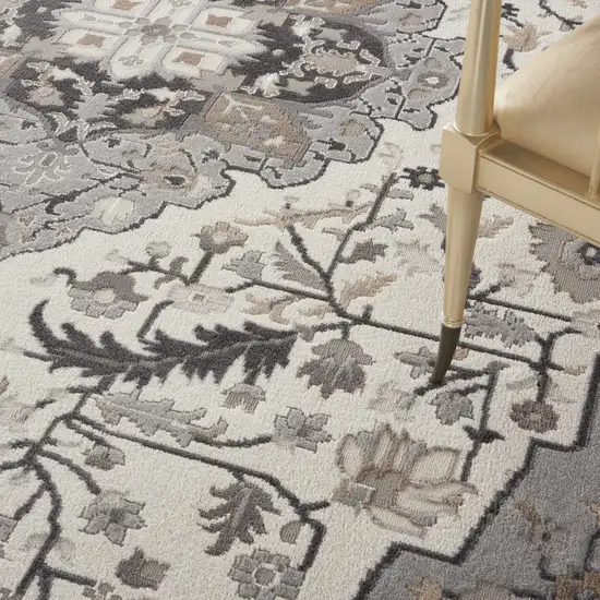 Ivory Black and Gray Floral Medallion Non Skid Area Rug Photo 4