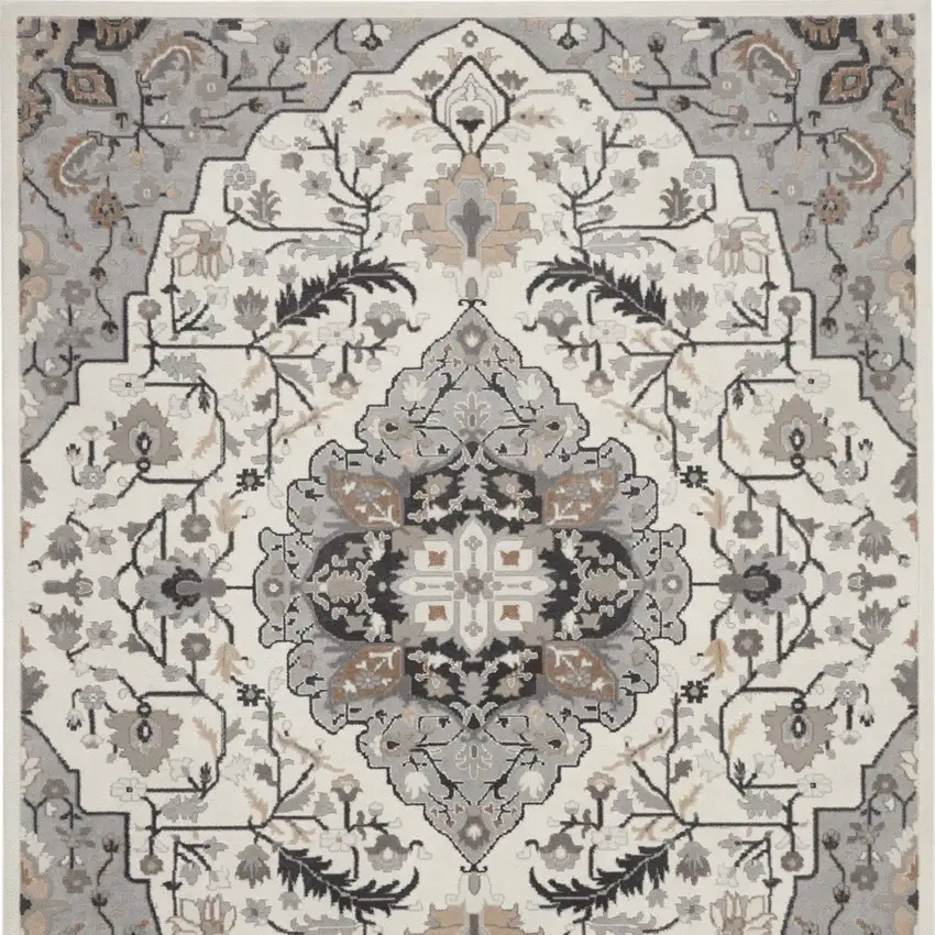 Ivory Black and Gray Floral Medallion Non Skid Area Rug Photo 9