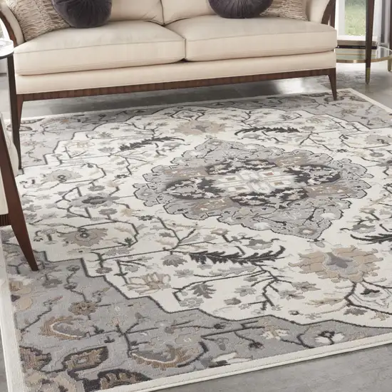 Ivory Black and Gray Floral Medallion Non Skid Area Rug Photo 3