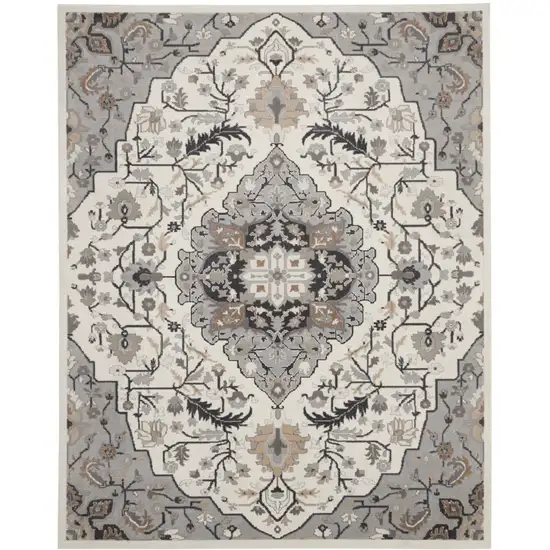 Ivory Black and Gray Floral Medallion Non Skid Area Rug Photo 1