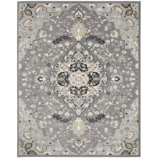 Ivory Black and Gray Floral Medallion Non Skid Area Rug Photo 1