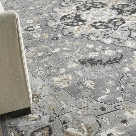 Ivory Black and Gray Floral Medallion Non Skid Area Rug Photo 7