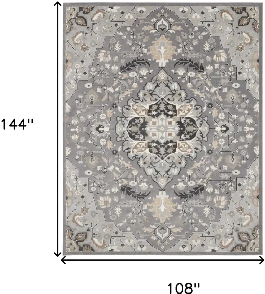 Ivory Black and Gray Floral Medallion Non Skid Area Rug Photo 3