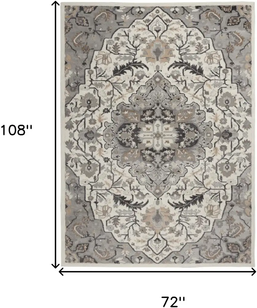 Ivory Black and Gray Floral Non Skid Area Rug Photo 3