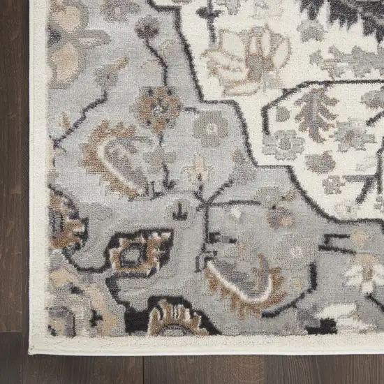 Ivory Black and Gray Floral Non Skid Area Rug Photo 9