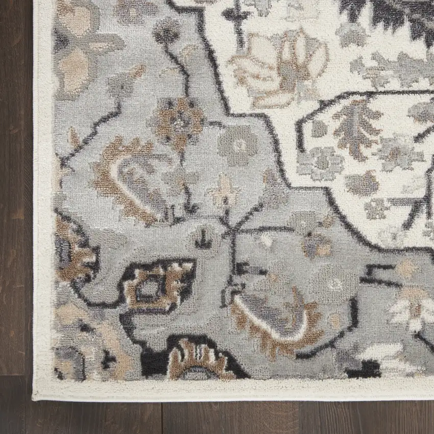 Ivory Black and Gray Floral Non Skid Area Rug Photo 9