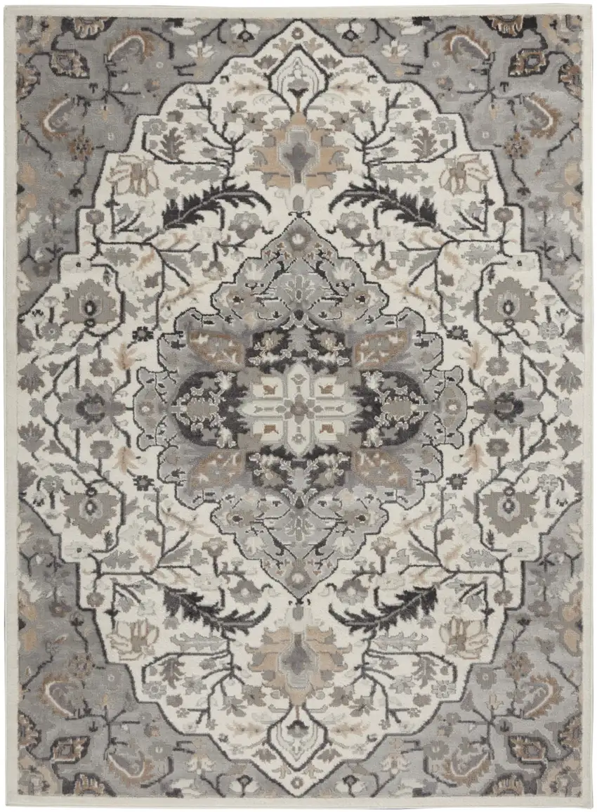 Ivory Black and Gray Floral Non Skid Area Rug Photo 2