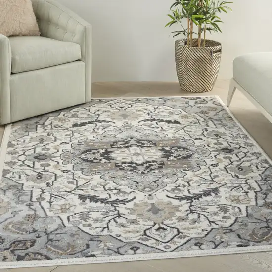 Ivory Black and Gray Floral Non Skid Area Rug Photo 3