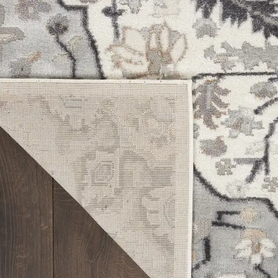 Ivory Black and Gray Floral Non Skid Area Rug Photo 8
