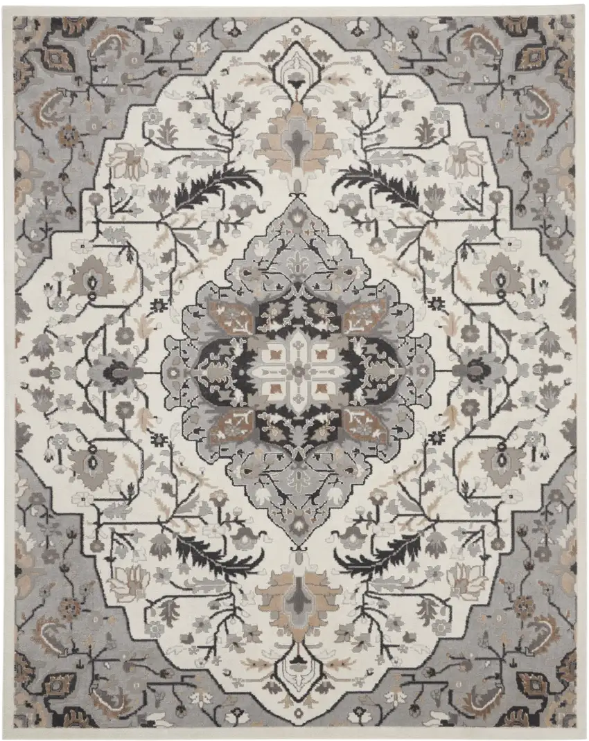 Ivory Black and Gray Floral Non Skid Area Rug Photo 9
