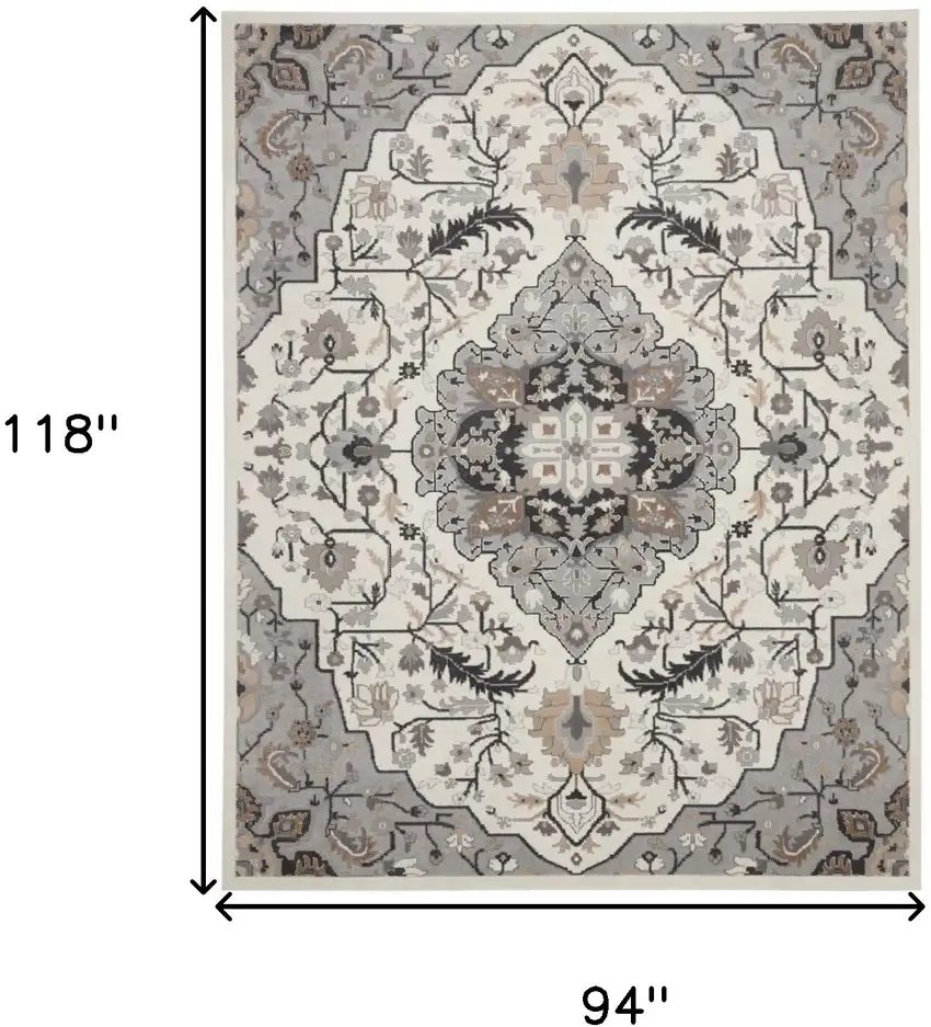 Ivory Black and Gray Floral Non Skid Area Rug Photo 3