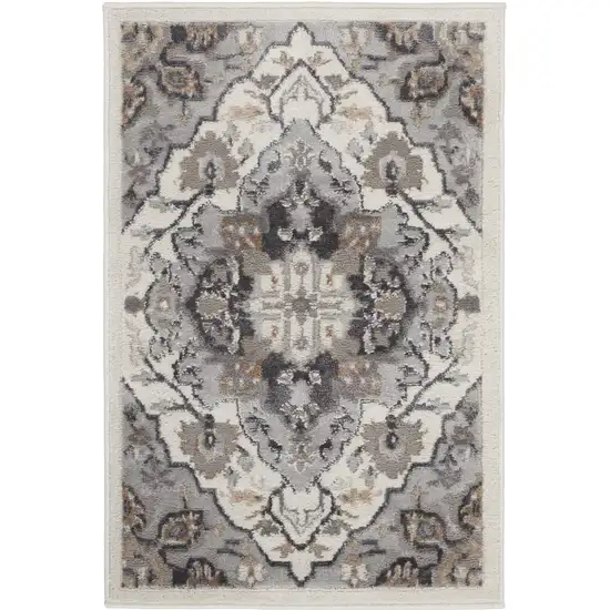 Ivory Black and Gray Floral Non Skid Area Rug Photo 7