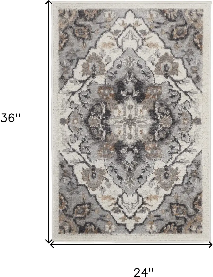 Ivory Black and Gray Floral Non Skid Area Rug Photo 3